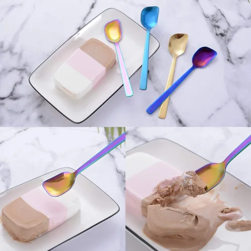 Vista 2 de GoGeiLi Juego de cucharas de helado/postre de arco iris de acero inoxidable