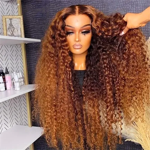 Vista 8 de Pelucas de pelo rizado para mujeres afroamericanas. Pelucas de encaje frontal con pelo de bebé. Peluca sintética ondulada, resistente al calor Negro
