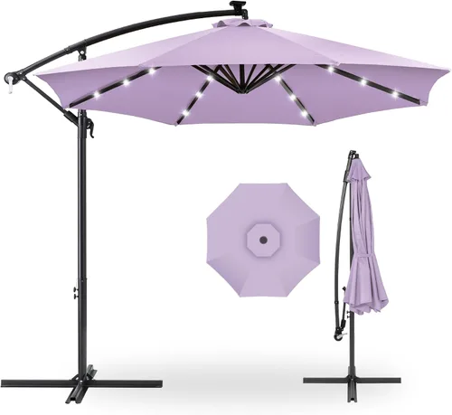 Vista 12 de Best Choice Products Sombrilla de Patio de Mercado Colgante Descentrada con LED Solar de 10 pies para Patio Trasero, Junto a la Piscina, Césped
