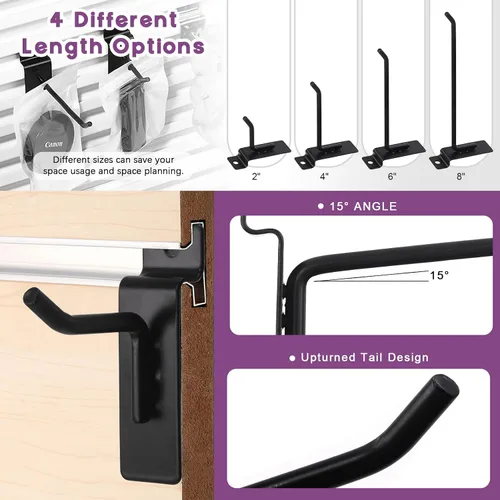 Vista 5 de Swpeet Kit surtido de 20 ganchos de pared resistentes de 2 pulgadas, accesorios Slatwall, ganchos para panel de pizarra, organización de garaje