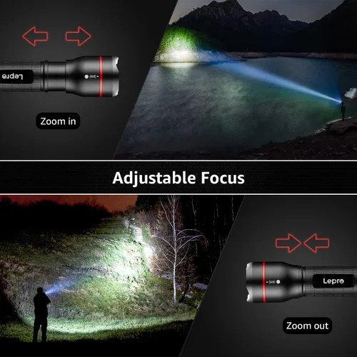 Vista 4 de Lepro Linternas LED LE2000 de alto lúmenes, 5 modos de iluminación, zoomable, impermeable, linterna de tamaño de bolsillo para exteriores