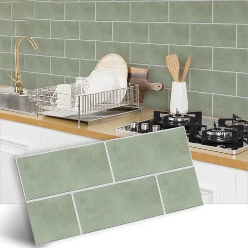 Vista 11 de Alwayspon 10 calcomanías de vinilo verde oscuro para azulejos de pared de 11.8 in x 5.9 in, impermeables, para cocina, baño, autoadhesivas