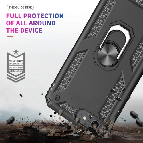 Vista 3 de LeYi Funda para iPhone SE 2022/2020 con [2 unidades] protector de pantalla de vidrio templado, cubierta de grado militar con soporte de anillo Negro