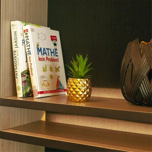 Vista 4 de Decoración artificial de piña en maceta, piña falsa, decoración de mesa de cocina (dorado)