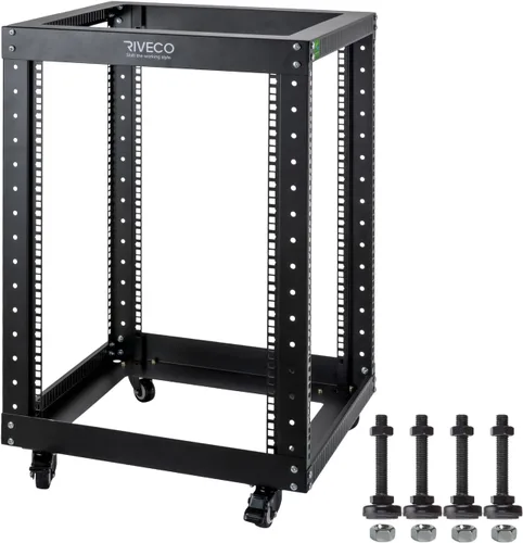 Vista 18 de RIVECO Estante de servidor de marco abierto de 6U con ruedas: montaje rápido de 4 postes para uso pesado, soporte de 19 pulgadas, gabinete de 600 KG