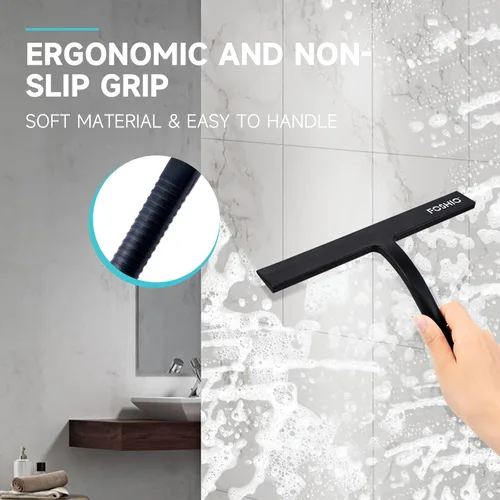 Vista 5 de FOSHIO Escobilla de ducha para puertas de vidrio con ventosa, escobilla de silicona para limpieza de ventanas, escobilla de goma pequeña para puerta