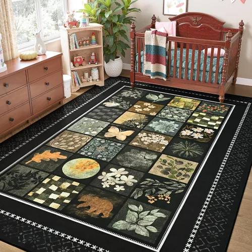 Vista 8 de Tepook Alfombras de área de 5 x 7 pies para sala de estar, alfombra geométrica grande moderna para dormitorio, alfombra de retazos lavable