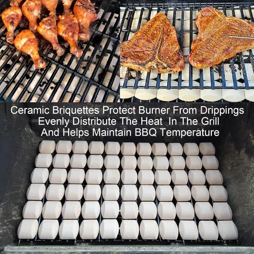 Vista 7 de GasSaf Briquetas de cerámica de repuesto para modelos seleccionados de turbo, parrilla de gas Nexgrill, 2 x 2 x 0.8 pulgadas, juego de 50 piezas