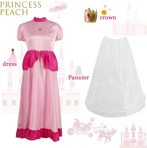 Vista 2 de Disfraz de princesa melocotón para mujer, vestido de cosplay de Super Brothers para adultos