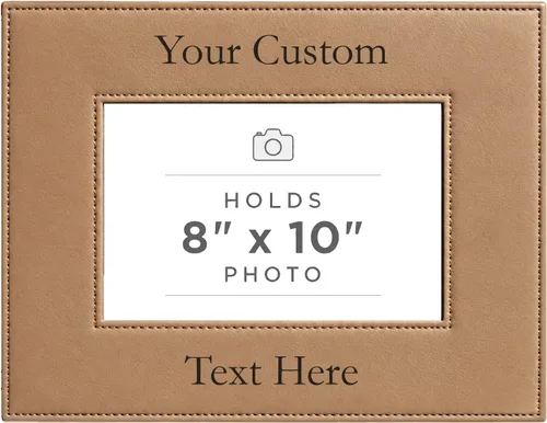 Vista 62 de Marco de fotos de piel sintética de cuero sintético grabado para añadir tu texto personalizado para colgar o en la mesa, marco de fotos familiares
