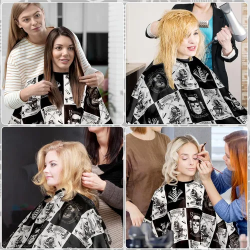 Vista 6 de FEBSNOW Kit de capa de corte de cabello, capa de peluquería profesional con cepillo para el cuello para adultos, capa impermeable con cierre
