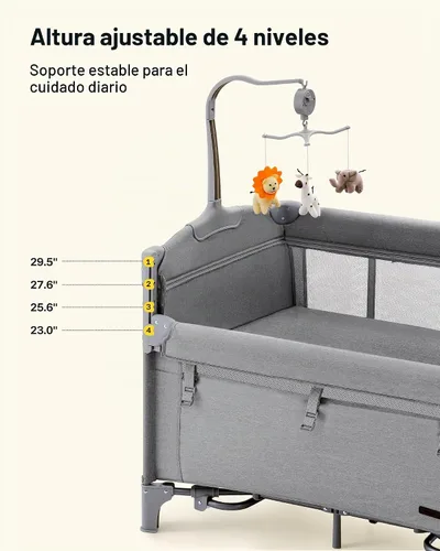 Vista 3 de HARPPA 6 en 1 Pack and Play con moisés de noche, corral plegable Gris