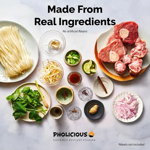 Vista 7 de PhoLicious Instant Beef Pho, auténtico kit de sopa de fideos de arroz vietnamita con mezcla de especias y caldo, alternativa de fideos ramen, comida
