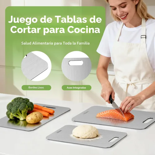 Vista 7 de Juego de 3 tablas de cortar de titanio, tablas de cortar de titanio para cocina, adecuadas para tiendas, restaurantes. Tabla de cortar de titanio