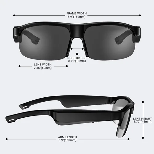 Vista 4 de Gafas inteligentes, gafas de sol polarizadas Bluetooth, micrófono y altavoces integrados, asistente de voz, protección UV, gafas de sol de audio