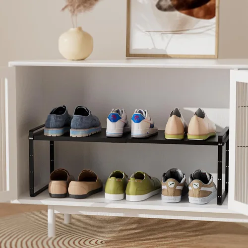 Vista 8 de SANNO Organizador de estantes de cocina expandibles, altura ajustable, gran apilable, armario de cocina, organizador de despensa y mostrador, Negro