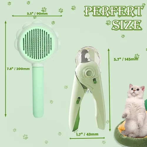 Vista 5 de Cepillo autolimpiante para gatos, cortaúñas con luz LED y lima de uñas Verde