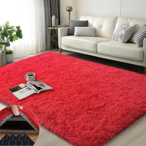 Vista 101 de Mugorn - Alfombras suaves y esponjosas de 2 x 3 pies para el hogar, alfombra pequeña con 4 mallas antideslizantes, color negro, 2 x 3 pies