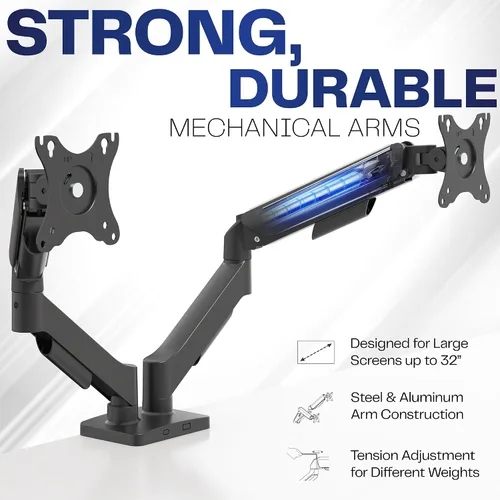 Vista 3 de VIVO Monitor dual de hasta 32 pulgadas y 19.8 libras por pantalla, soporte de escritorio con brazo neumático, contrapeso articulado, soporte VESA