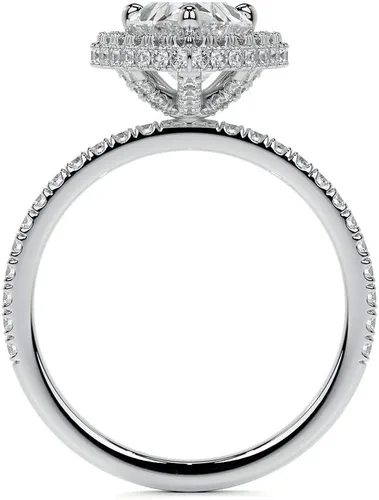Vista 2 de Anillo de compromiso de diamantes con halo superior y lateral de corte de pera blanca de 2.75 quilates con certificación IGI en oro rosa amarillo