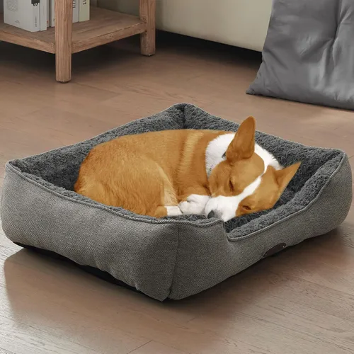 Vista 7 de Cama extra pequeña para perros y gatos, felpa de lujo, cómoda y duradera, lavable, rectangular, parte inferior antideslizante, tamaño 19 x 16 Gris