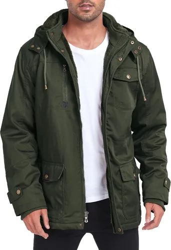 Vista 2 de Chaquetas gruesas de invierno para hombre, con forro polar, chaquetas gruesas con capucha, chaquetas de trabajo, abrigo de algodón militar