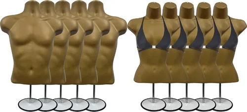 Vista 22 de Maniquí de torso masculino y femenino con soporte de metal, cuerpo con respaldo hueco, apilable, forma de vestido para exhibición de camisetas Negro