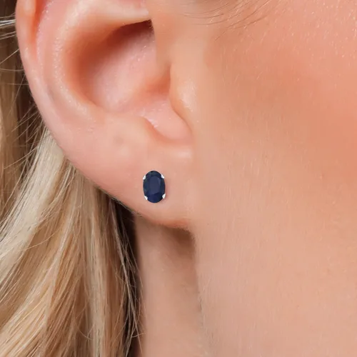 Vista 3 de Gem Stone King Oval Stud Earrings For Women Men 925 Sterling Silver Oval 6X4MM Gemstone Birthstone Fine Jewelry for Her Him Mom Dad Wife