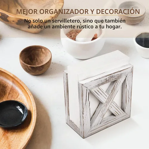 Vista 7 de PUERSI Servilletero de madera de granja para mesas, decoración rústica de cocina para mostrador, dispensador de servilletas ideal para encimeras