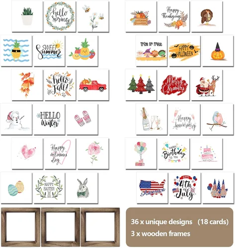 Vista 6 de Decoración de primavera para casa de campo, verano, decoración del hogar, 36 frases intercambiables con 3 marcos de madera para oficina y sala