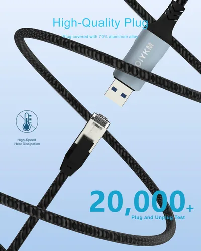 Vista 8 de Cable USB a Ethernet de 6 pies/5.9 ft con puerto USB C, trenzado USB 3.0 A/C a RJ45 Gigabit LAN, conector chapado en oro para laptop, PC, MacBook