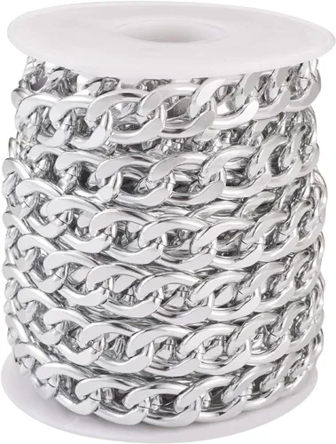 Vista 19 de FASHEWELRY Cadena de eslabones de aluminio de 16.4 pies sin soldar, rollo de cadenas de eslabones dorados con carrete para hacer collares, joyas