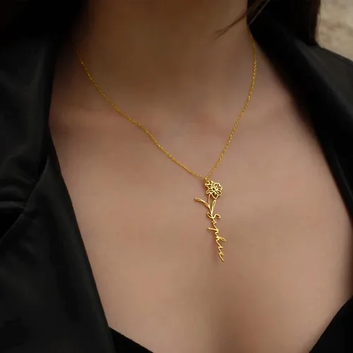 Vista 12 de TRANGEL Custom Birth Flower Name Necklace Personalized 18K Gold Plated Birth Month Flower Necklace Dainty Floral Pendant Jewelry Mothers Birthday
