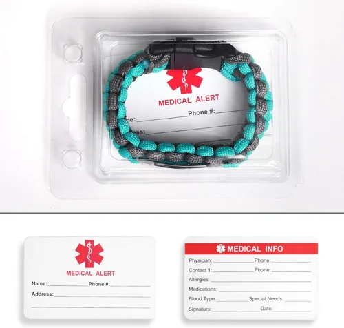 Vista 6 de Pulsera de alerta médica Paracord para hombres y mujeres Pulsera de identificación médica de acero inoxidable con hebillas de liberación lateral