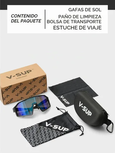 Vista 3 de V-SUP Non-Polarized Sport Sunglasses Men UV400 Shield Marco negro mate/espejo azul