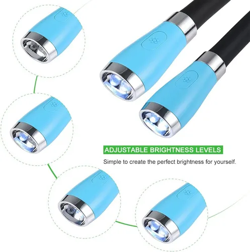 Vista 4 de LEDGLE Luz de lectura para el cuello, linternas recargables para el cuello para tejer, 4 bombillas LED + 3 brillo ajustable + brazos de silicona
