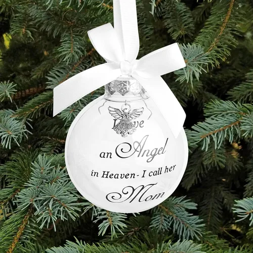 Vista 15 de Adorno de ángel conmemorativo de Navidad con diseño de bola de plumas con texto en inglés "I Have an Angel in Heaven I Call Her Aunt Family