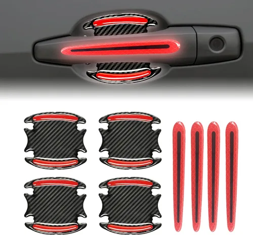 Vista 8 de 8 protectores 3D para manija de puerta de automóvil, calcomanías reflectantes a rayas antiarañazos, protector universal adecuado para automóviles