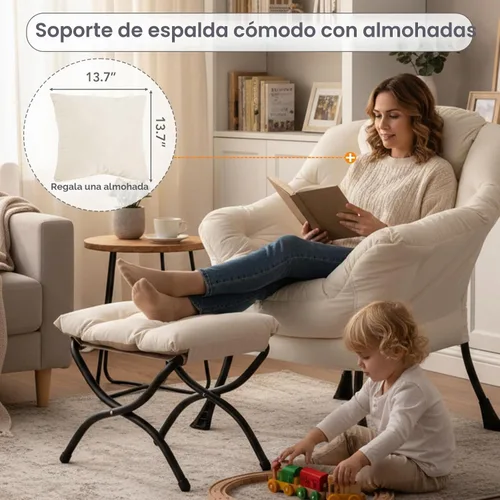 Vista 5 de Silla Lazy con otomana, cómoda silla de lectura para dormitorio Melocotón Beige-1