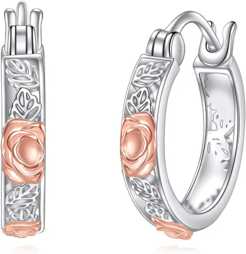 Vista 19 de POPLYKE Aretes de plata de ley con diseño de flores, pequeños aretes tipo huggie, regalo de joyería para mujer A-Daisy