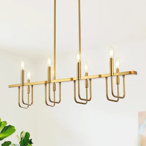 Vista 10 de Lámparas rectangulares para comedor sobre la mesa, candelabros modernos de estilo granja para comedor, candelabro lineal negro de 8 luces, luces