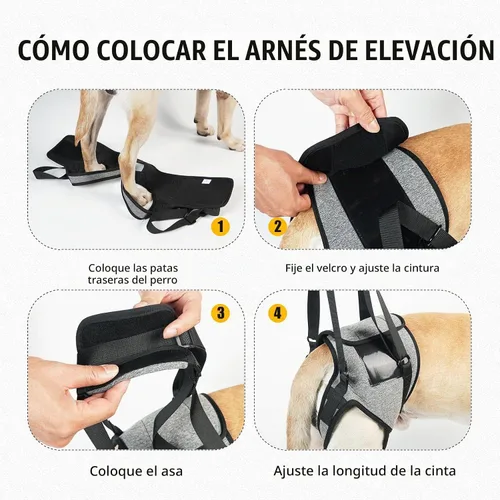 Vista 8 de Arnés de elevación para perros, arnés de soporte para patas traseras, arnés de soporte trasero ajustable, color gris, pequeño