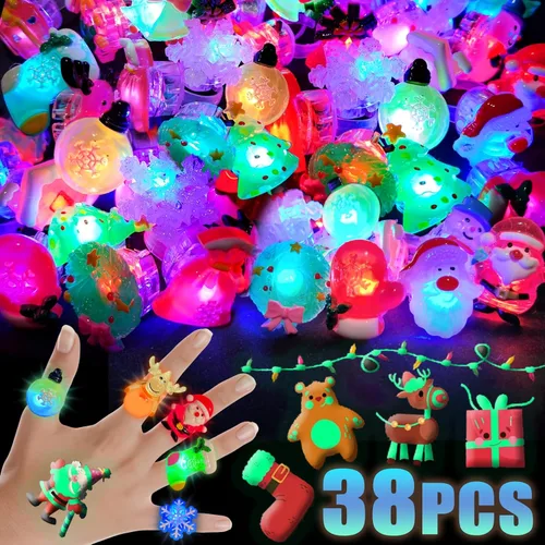 Vista 9 de 38 piezas de artículos de fiesta de Halloween para niños, anillos con luz 3D juguetes en cantidad golosinas de Halloween sin dulces, 28 anillos