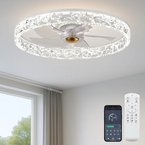 Vista 12 de Fszdorj 20'' Ceiling Fan with Light, Upgraded Low Profile Ceiling Fan with Light, Dimmable Flush Mount Ceiling Fan with Light, Fan light, 6 Speeds