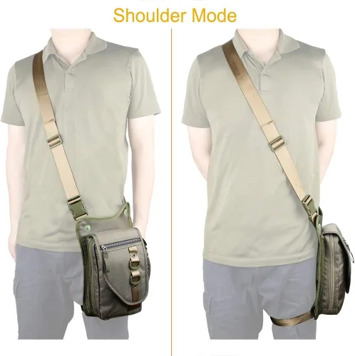 Vista 3 de Larswon Bolsa de muslo - Riñonera táctica para motocicleta, impermeable, Verde militar, M, Ligero