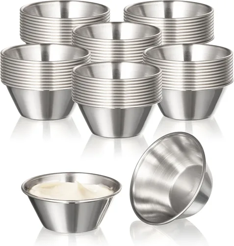 Vista 13 de Fit Meal Prep [Paquete de 12] Tazas de salsa de inmersión de acero inoxidable de 1.5 onzas, moldes de metal reutilizables, cuencos de condimentos