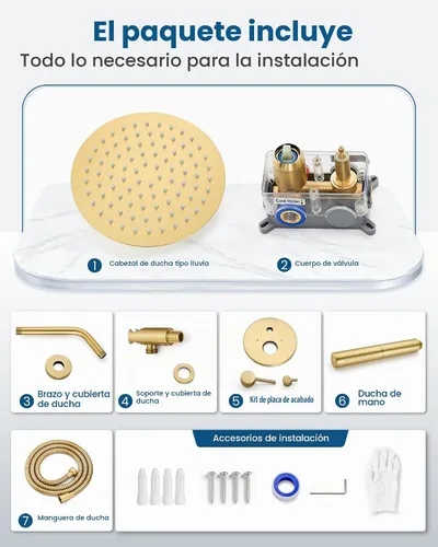 Vista 8 de Airuida Juego de grifo de ducha, sistema de ducha dorado cepillado de 8 Oro cepillado
