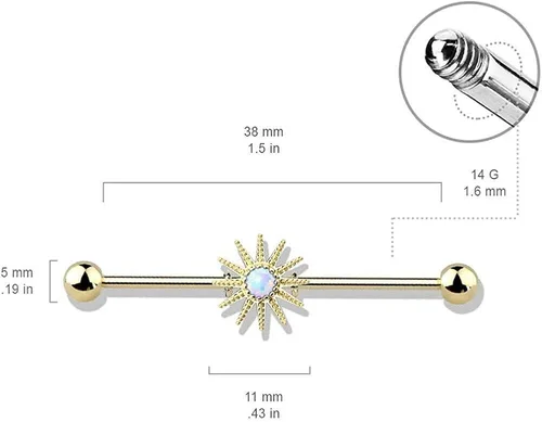 Vista 2 de Covet Jewelry Opal Center Sunburst 316L - Piercing industrial de acero quirúrgico