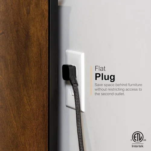 Vista 3 de GE SurGE - Tira de alimentación protectora con puertos USB, cable de extensión trenzado de 3 pies, 1780 julios, extensor de 8 tomas, 2 puertos
