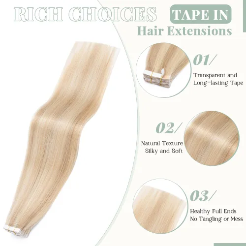 Vista 2 de Rich Choices Extensiones de cabello humano con cinta, 40 unidades, 3.53 oz, 100% Remy, extensiones de cabello humano real, extensiones de cabello